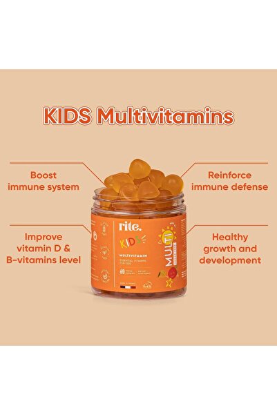 Ritte KIDS Sugar-free Vitamin Gummies - Multivitamins B, C, D & Elderberry, 60 Vegan Gummies (Peach)