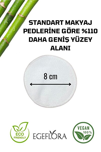 Egeflora 5 Adet Vegan Bambu Makyaj Temizleme Pedi – Geniş Disk Ped | 8 cm | Doğal, Yıkanabilir, Ekolojik
