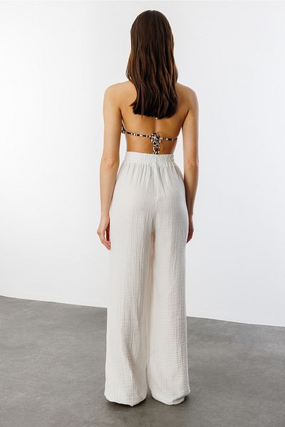 Elysira Women's Drawstring Waist High Waist Linen Look Palazzo Pants