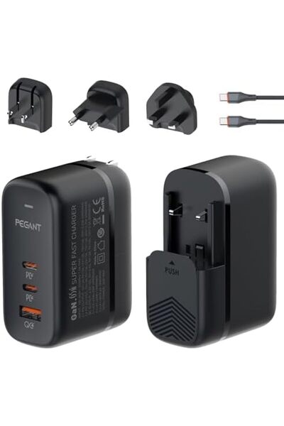 Generic PEGANT 65W GaN USB-C Charger, 3-Port Fast Laptop Wall Adapter with PD3.0, QC3.0 & PPS, Foldable Plug