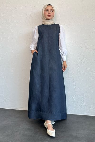 InStyle Casual Blue Denim Gilet Dress