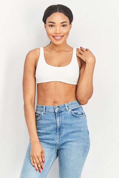 Sinsay Women Scoop Neck Sleeveless Textured Crop Top, White