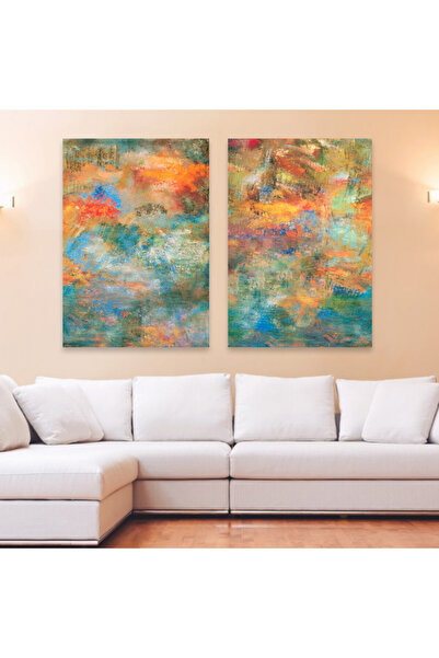 4gdran لوحة قماشية ثنائية بتصميم مودرن مع برواز بني مجوف