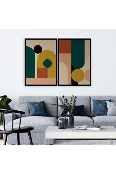 SND لوحة قماشية ثنائية بتصميم تجريدي مع برواز أسود مجوف