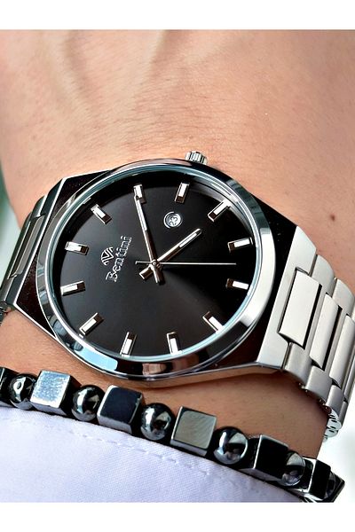 Bentini Men's Wrist Watch with Calendar – Steel Band, Waterproof, 2-Year Warranty, Gift Bracelet