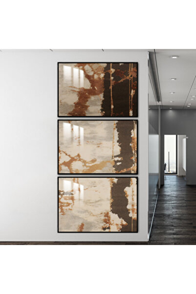Marktna ثلاث لوحات جدارية خشبية مع برواز خشبي اسود و طبقة من الاكريلك الشفاف