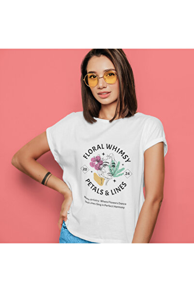 MAGORS تي شيرت نسائي من القطن برقبة دائرية وطباعة زهور غريبة