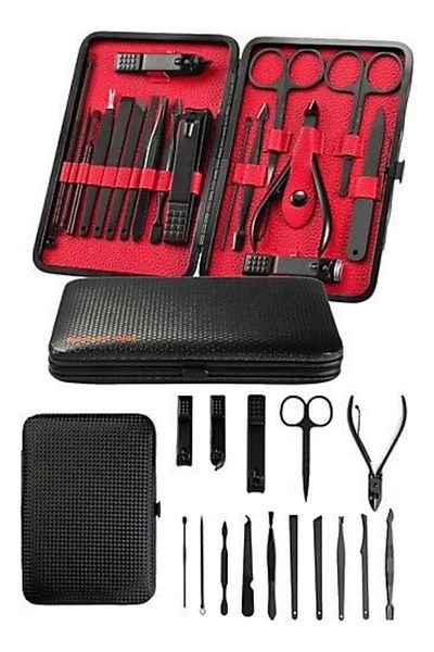 Vemora Black Stainless Steel 17 Piece Manicure Pedicure Set with Leather Case