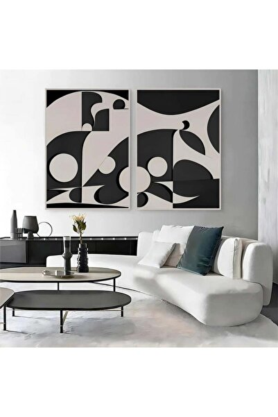 Marktna لوحة قماشية ثنائية بتصميم تجريدي مع برواز فضي مجوف