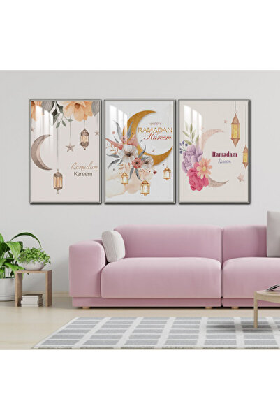 Marktna ثلاث لوحات جدارية خشبية مع برواز خشبي فضي و طبقة من الاكريلك الشفاف