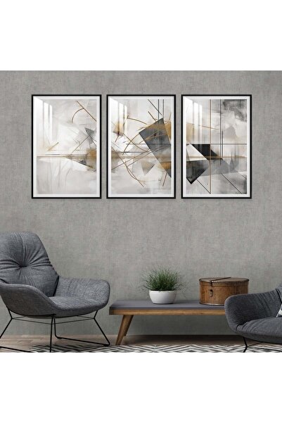 Marktna ثلاث لوحات جدارية خشبية مع برواز خشبي اسود و طبقة من الاكريلك الشفاف