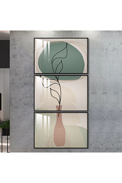 Marktna ثلاث لوحات جدارية خشبية مع برواز خشبي اسود و طبقة من الاكريلك الشفاف