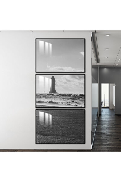 SND ثلاث لوحات جدارية خشبية مع برواز خشبي اسود و طبقة من الاكريلك الشفاف