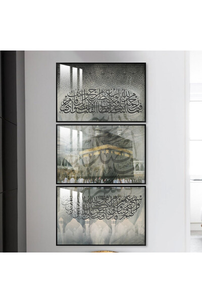 Marktna ثلاث لوحات جدارية خشبية مع برواز خشبي اسود و طبقة من الاكريلك الشفاف