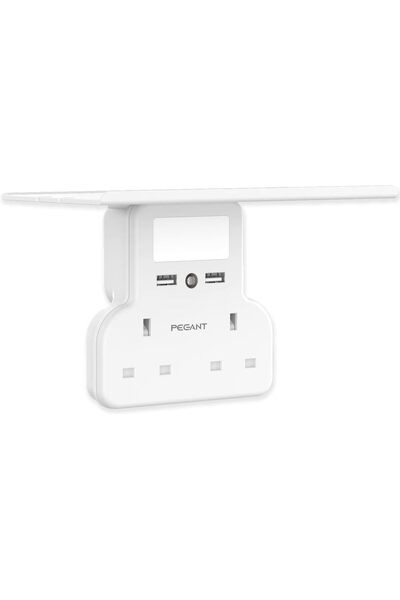 Generic محول طاقة تمديد متعدد المقابس من PEGANT مع منفذي USB وإضاءة ليلية ورف، وشاحن حائط كهربائي ثنائي الاتجاه