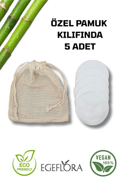 Egeflora 5 Adet Vegan Bambu Makyaj Temizleme Pedi – Geniş Disk Ped | 8 cm | Doğal, Yıkanabilir, Ekolojik