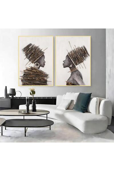 4gdran لوحة قماشية ثنائية بتصميم تجريدي مع برواز ذهبي مجوف