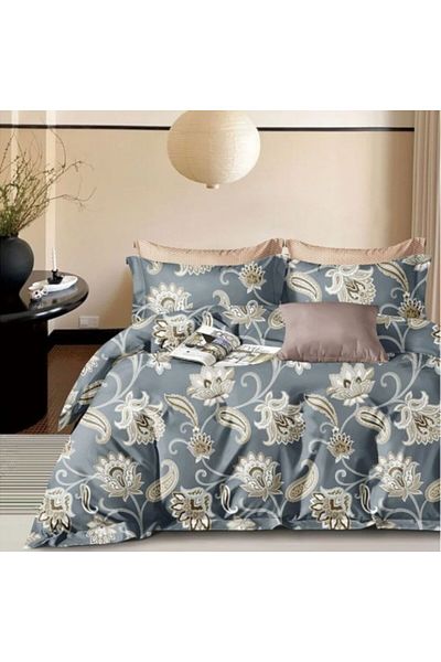 Pucioasa Lenjerie de pat dublu percale cu model floral baroc, bumbac 100%, cearceaf pilota 200x230cm, PRC197