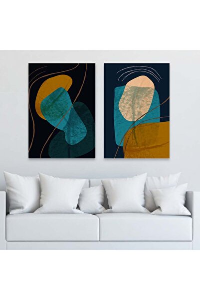 Marktna لوحة قماشية ثنائية بتصميم مودرن مع برواز ذهبي مجوف