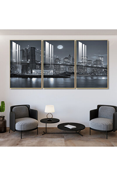 Marktna ثلاث لوحات جدارية خشبية مع برواز خشبي اسود و طبقة من الاكريلك الشفاف