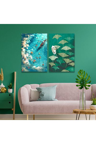 4gdran Nature Design Double Canvas Painting with Hidden Wooden Frame