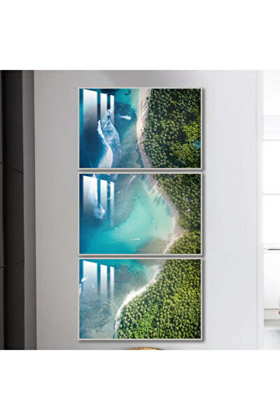 4gdran ثلاث لوحات جدارية خشبية مع برواز خشبي فضي و طبقة من الاكريلك الشفاف