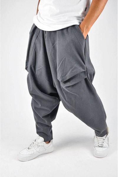 SUPERBLUE Men's Elastic Waist Loose Gray Balloon Baggy Trousers