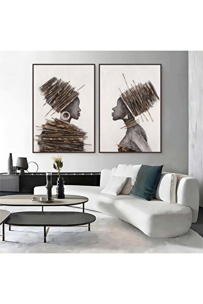 Marktna لوحة قماشية ثنائية بتصميم تجريدي مع برواز شامبين مجوف