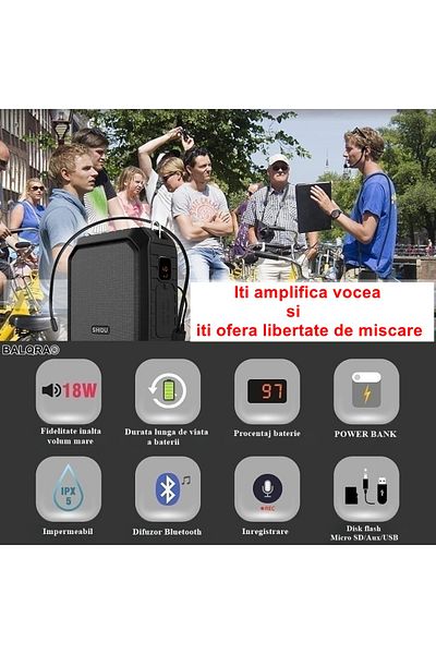 BALQRA Voice amplifier with wireless microphone BALQRA®, Portable, Clear sound, 12 hours of autonomy, Power bank