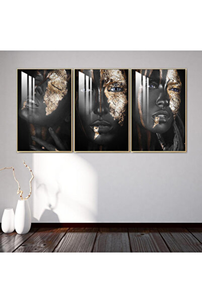 4gdran ثلاث لوحات جدارية خشبية مع برواز خشبي ذهبي و طبقة من الاكريلك الشفاف