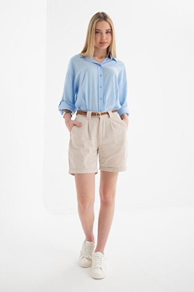 Fashion Friends %100 Pamuklu Şort Taş
