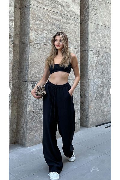 Elysira Women's Drawstring Waist High Waist Linen Look Palazzo Pants