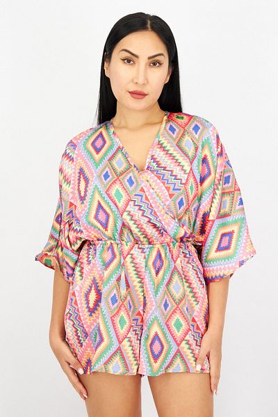 Sinsay Women Geometric Print Sleeveless Playsuit, Pink Combo