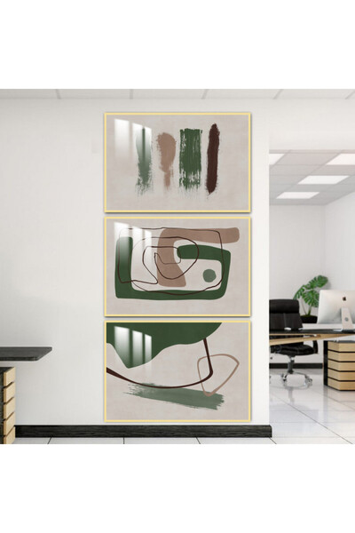 4gdran ثلاث لوحات جدارية خشبية مع برواز خشبي ذهبي و طبقة من الاكريلك الشفاف