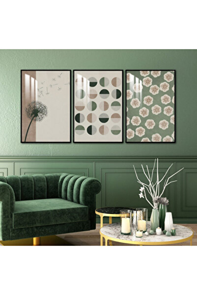 Marktna ثلاث لوحات جدارية خشبية مع برواز خشبي اسود و طبقة من الاكريلك الشفاف