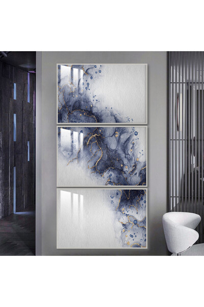 Marktna ثلاث لوحات جدارية خشبية مع برواز خشبي فضي و طبقة من الاكريلك الشفاف