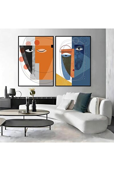 SND لوحة قماشية ثنائية بتصميم تجريدي مع برواز أسود مجوف