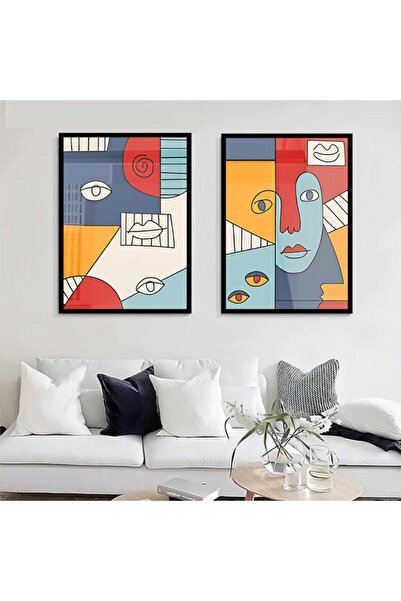 Marktna لوحة قماشية ثنائية بتصميم تجريدي مع برواز أسود مجوف