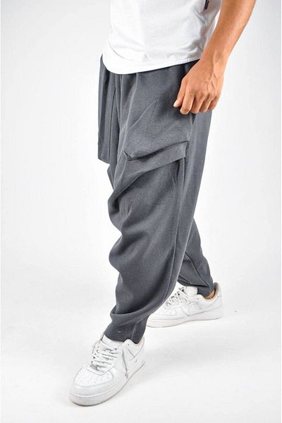 SUPERBLUE Men's Elastic Waist Loose Gray Balloon Baggy Trousers
