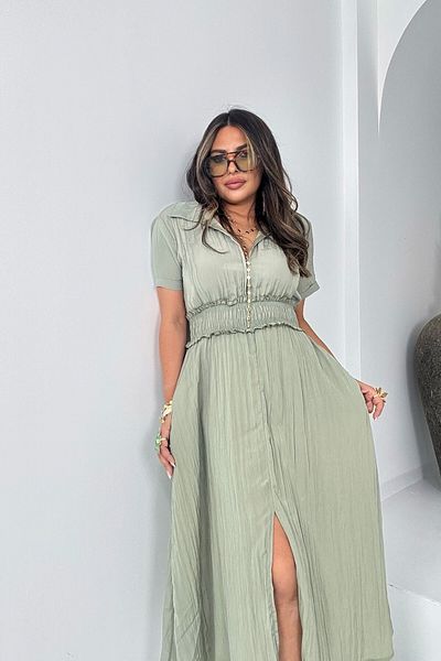 Sohotique By P Wrinkle Effect Elastic Waist Dress Khaki