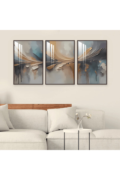 Marktna ثلاث لوحات جدارية خشبية بتصميم الفن البوهيمي مع برواز خشبي بني و طبقة...