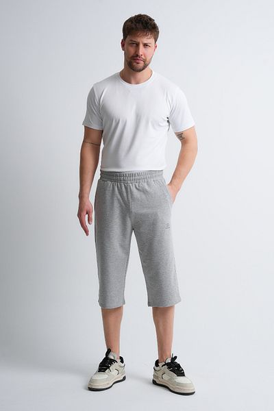 Shooter Sportswear Men's Summer Capri Elite Gray Embroidery Detailed Comfortable Fit Adjustable Elastic Waist Long Shorts