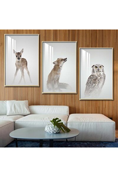 4gdran ثلاث لوحات جدارية خشبية مع برواز خشبي شامبين و طبقة من الاكريلك الشفاف