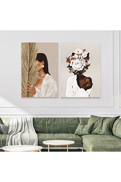 4gdran لوحة قماشية ثنائية بتصميم فتاة مع برواز بني مجوف