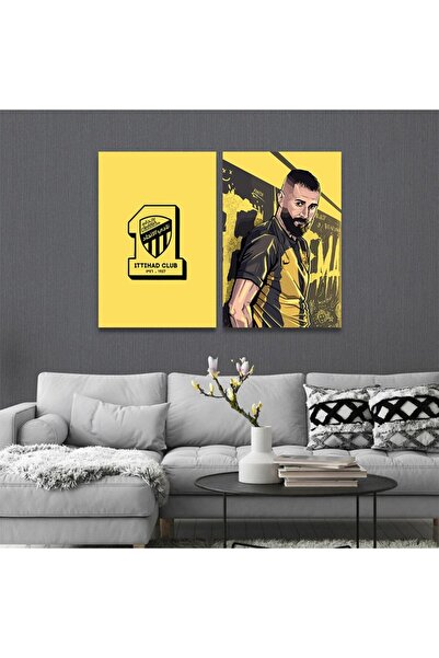 SND Al-Ittihad Club Sports Design Double Canvas Painting with Hidden Wooden F...