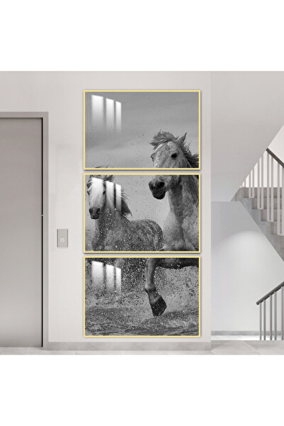 Marktna ثلاث لوحات جدارية خشبية مع برواز خشبي ذهبي و طبقة من الاكريلك الشفاف