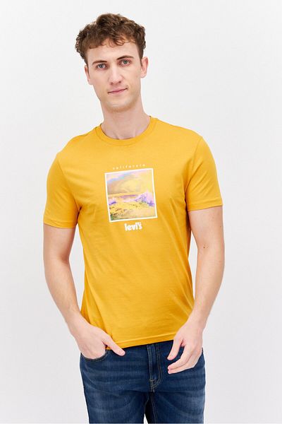 Levi's Men Crew Neck Short Sleeves Graphic Printed T-Shirt, Mustard Yellow