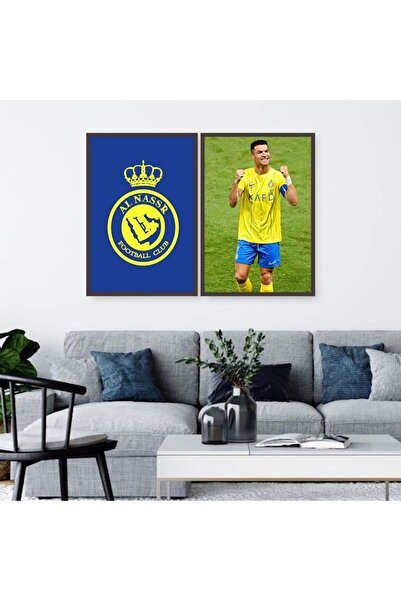 4gdran لوحة قماشية ثنائية بتصميم رياضي لنادي النصر مع برواز بني مجوف