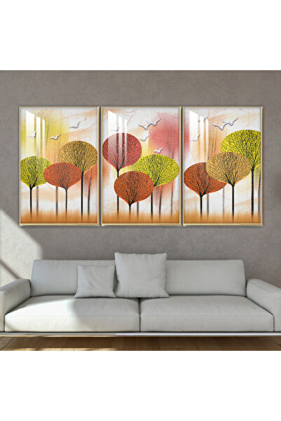 SND ثلاث لوحات جدارية خشبية مع برواز خشبي فضي و طبقة من الاكريلك الشفاف