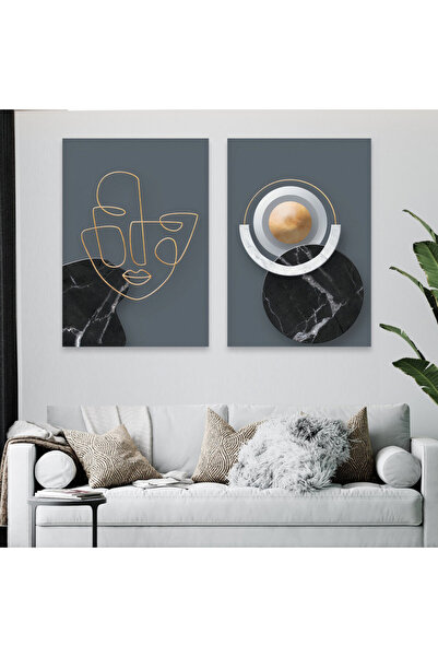 4gdran لوحة قماشية ثنائية بتصميم مودرن مع برواز ذهبي مجوف